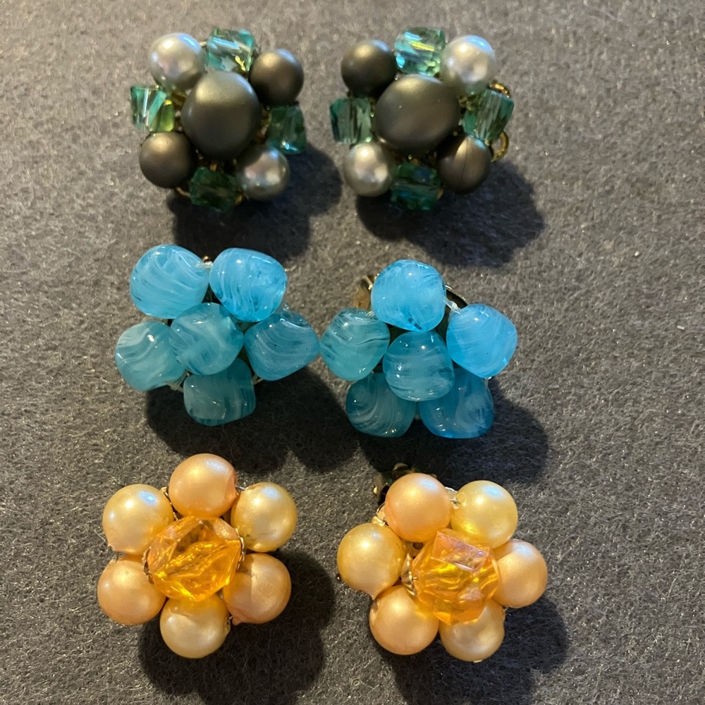 Vintage Blue and Green Cluster Earrings